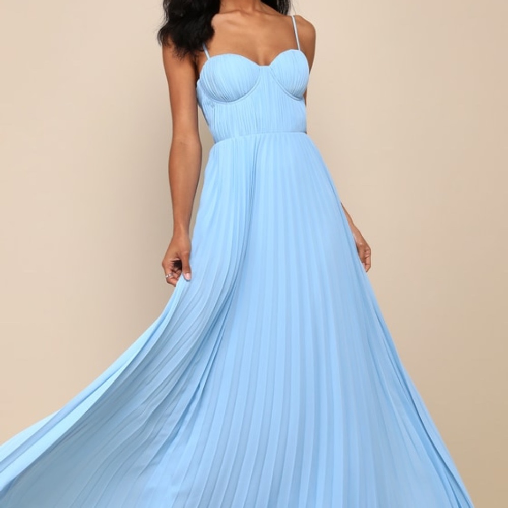Lulus Admirable Elegance Light Blue Pleated Bustier Maxi Dress - Size XL
